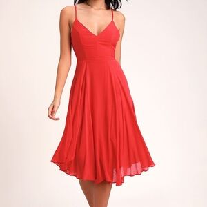 Lulus Troulos Red Lace Up Midi Dress XS